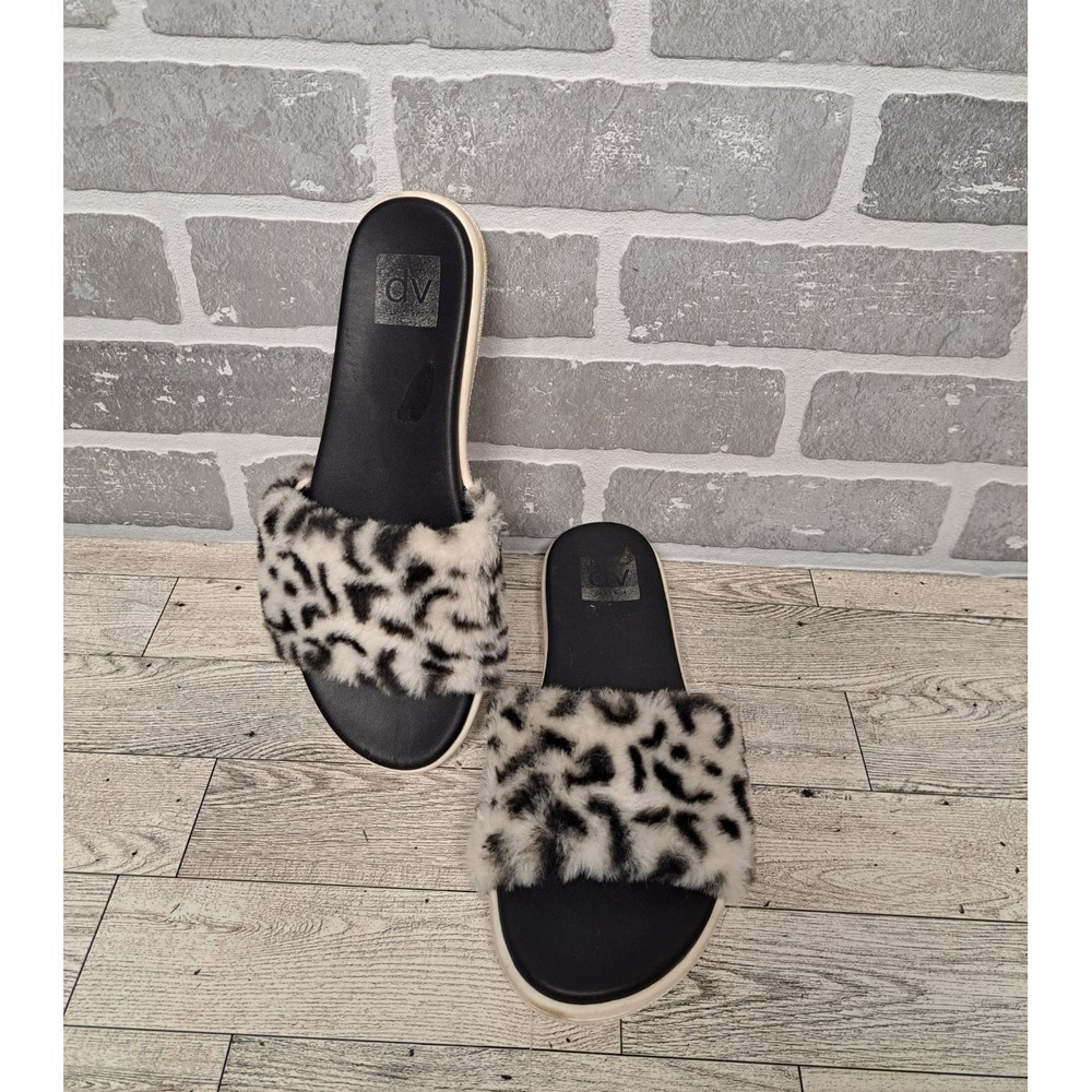 DV dolce vita | Faux Fur Slide Sandal In Black Animal Print‎ White Size 8